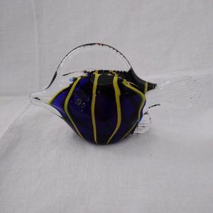 Glass Fish Paperweight Cobalt Yellow